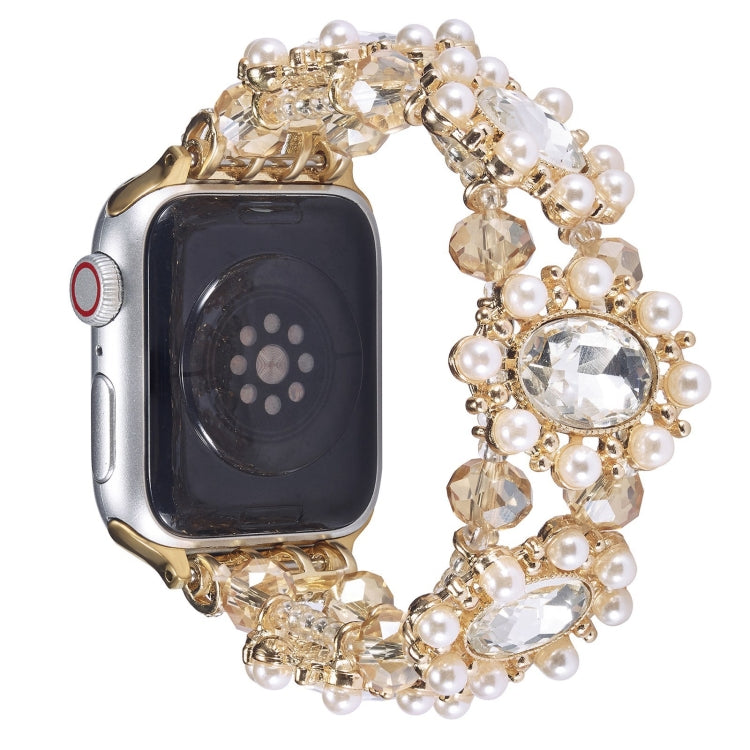 For Apple Watch SE 40mm Beaded Pearl Gemstone Bracelet Watch Band(Light Gold) - free shipping - PMC TechLife - Order now!