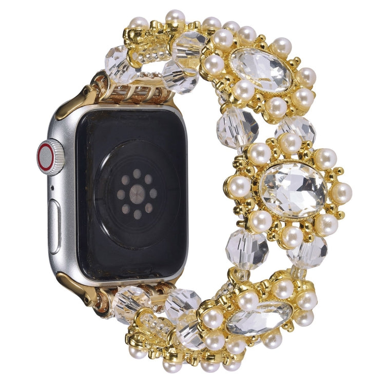 For Apple Watch 38mm Beaded Pearl Gemstone Bracelet Watch Band(Gold) - free shipping - PMC TechLife - Order now!