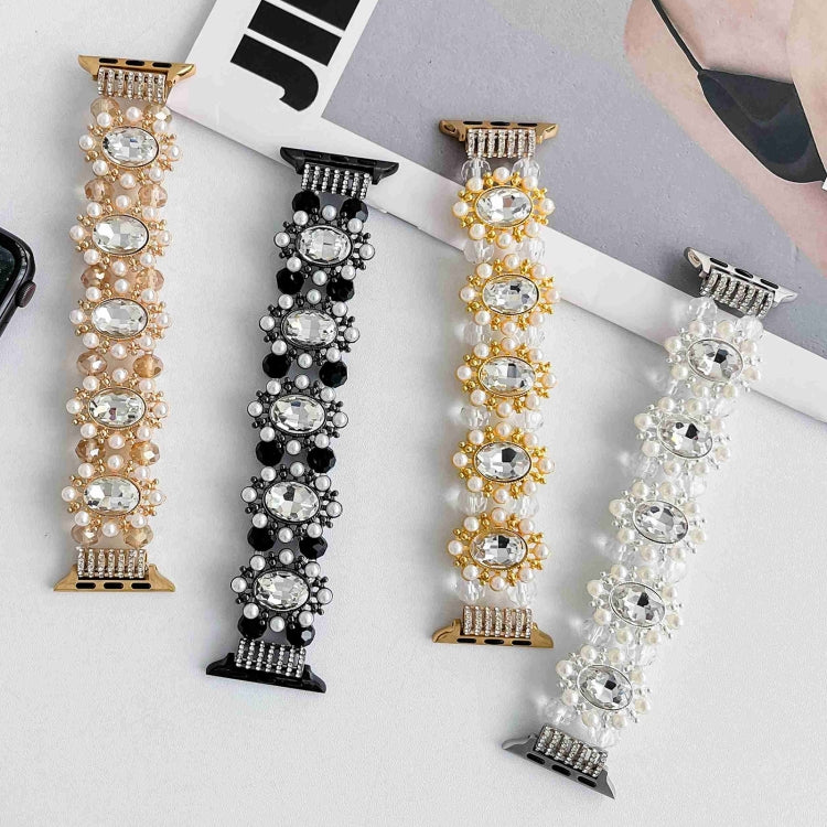 For Apple Watch 42mm Beaded Pearl Gemstone Bracelet Watch Band(Light Gold) - free shipping - PMC TechLife - Order now!