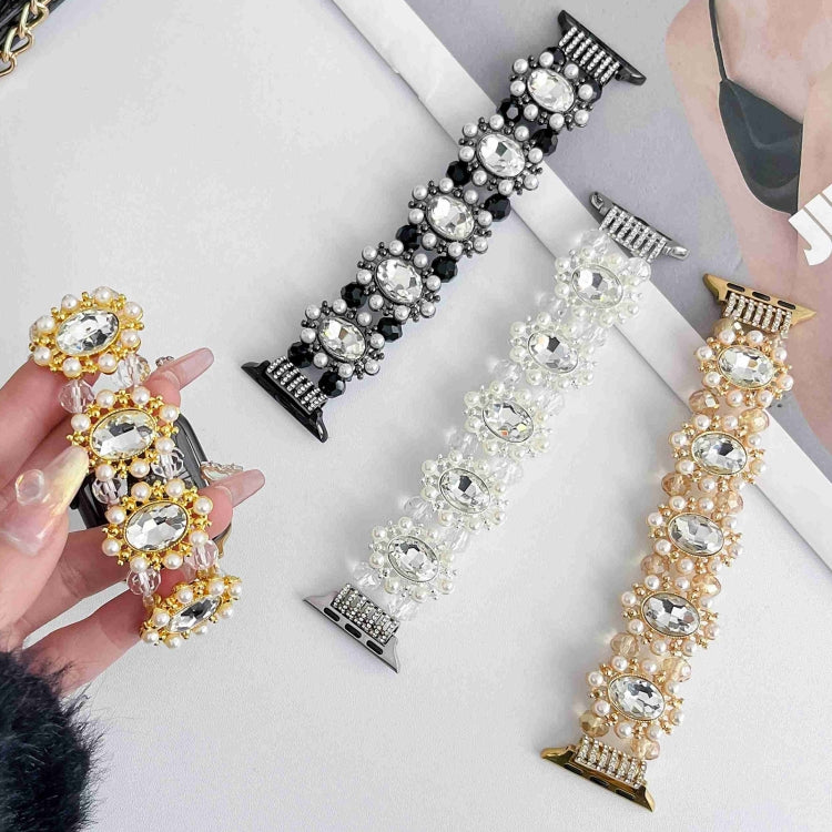 For Apple Watch SE 40mm Beaded Pearl Gemstone Bracelet Watch Band(Light Gold) - free shipping - PMC TechLife - Order now!