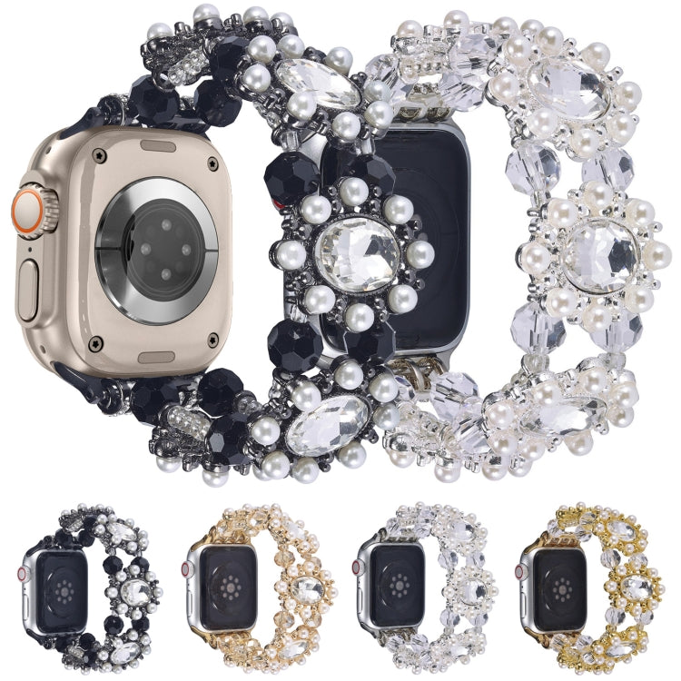 For Apple Watch 38mm Beaded Pearl Gemstone Bracelet Watch Band(Light Gold) - free shipping - PMC TechLife - Order now!