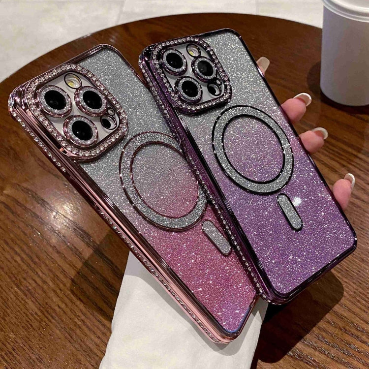 For iPhone 16 Plus Diamond Gradient Glitter Plated MagSafe Phone Case(Pink) - free shipping - PMC Jewellery - Order now!