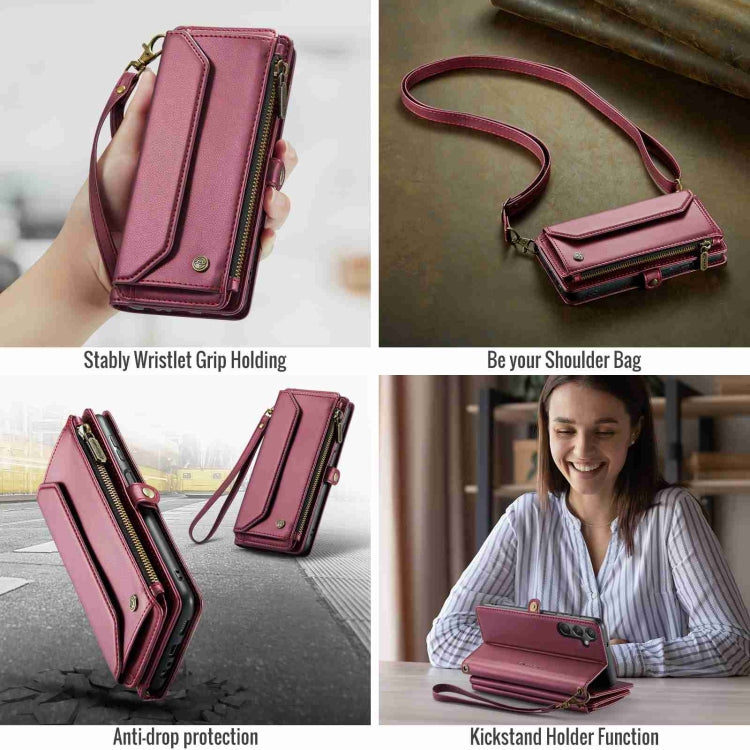 For Samsung Galaxy A24 CaseMe C36 Card Slots Zipper Wallet RFID Anti-theft Leather Phone Case(Wine Red) - Galaxy Phone Cases by CaseMe | Online Shopping South Africa | PMC Jewellery | Buy Now Pay Later Mobicred