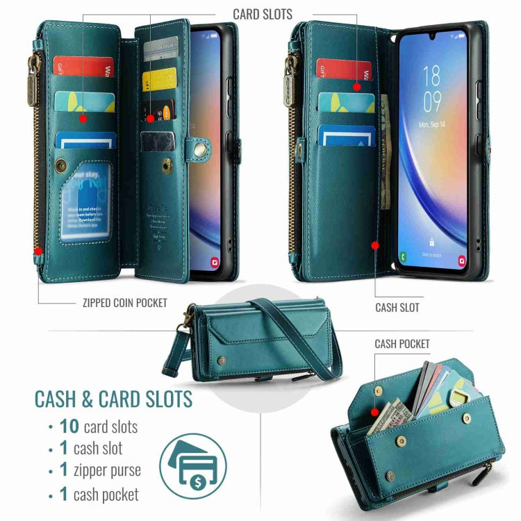 For Samsung Galaxy A34 5G CaseMe C36 Card Slots Zipper Wallet RFID Anti-theft Leather Phone Case(Blue-green) - Galaxy Phone Cases by CaseMe | Online Shopping South Africa | PMC Jewellery | Buy Now Pay Later Mobicred