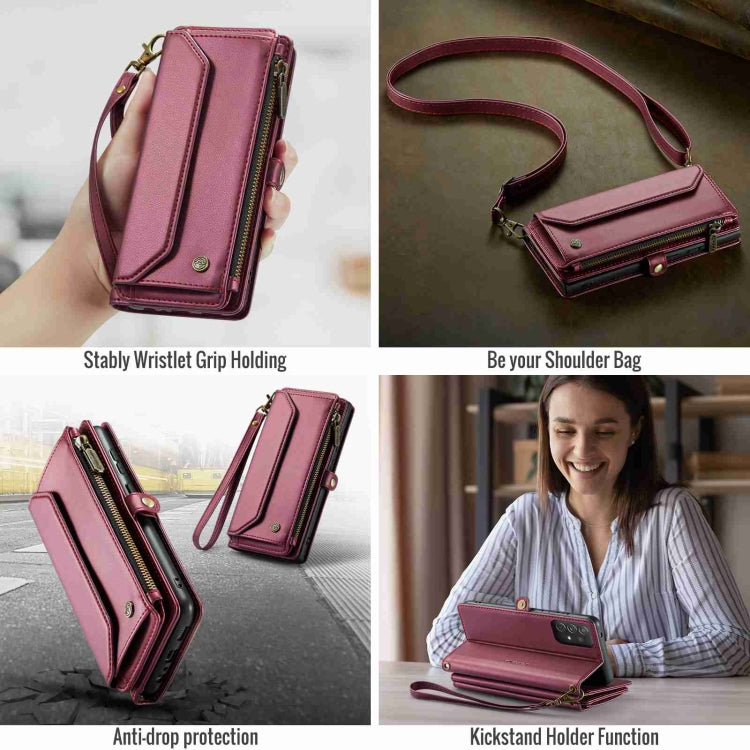 For Samsung Galaxy A72 CaseMe C36 Card Slots Zipper Wallet RFID Anti-theft Leather Phone Case(Wine Red) - Galaxy Phone Cases by CaseMe | Online Shopping South Africa | PMC Jewellery | Buy Now Pay Later Mobicred