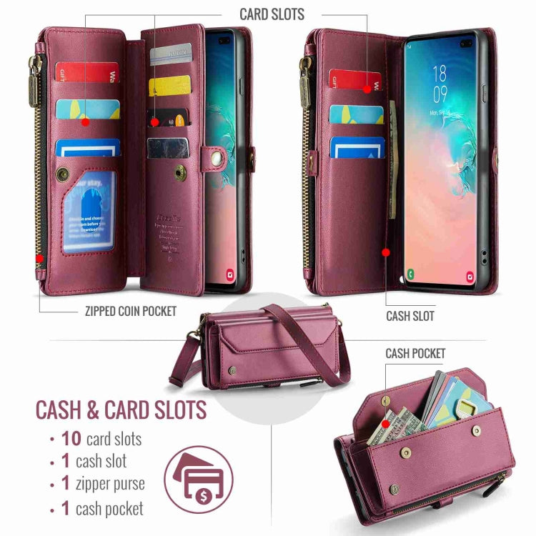 For Samsung Galaxy S10+ CaseMe C36 Card Slots Zipper Wallet RFID Anti-theft Leather Phone Case(Wine Red) - Galaxy Phone Cases by CaseMe | Online Shopping South Africa | PMC Jewellery | Buy Now Pay Later Mobicred