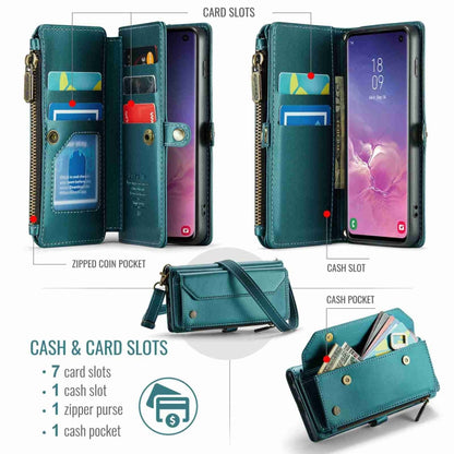 For Samsung Galaxy S10 CaseMe C36 Card Slots Zipper Wallet RFID Anti-theft Leather Phone Case(Blue-green) - Galaxy Phone Cases by CaseMe | Online Shopping South Africa | PMC Jewellery | Buy Now Pay Later Mobicred