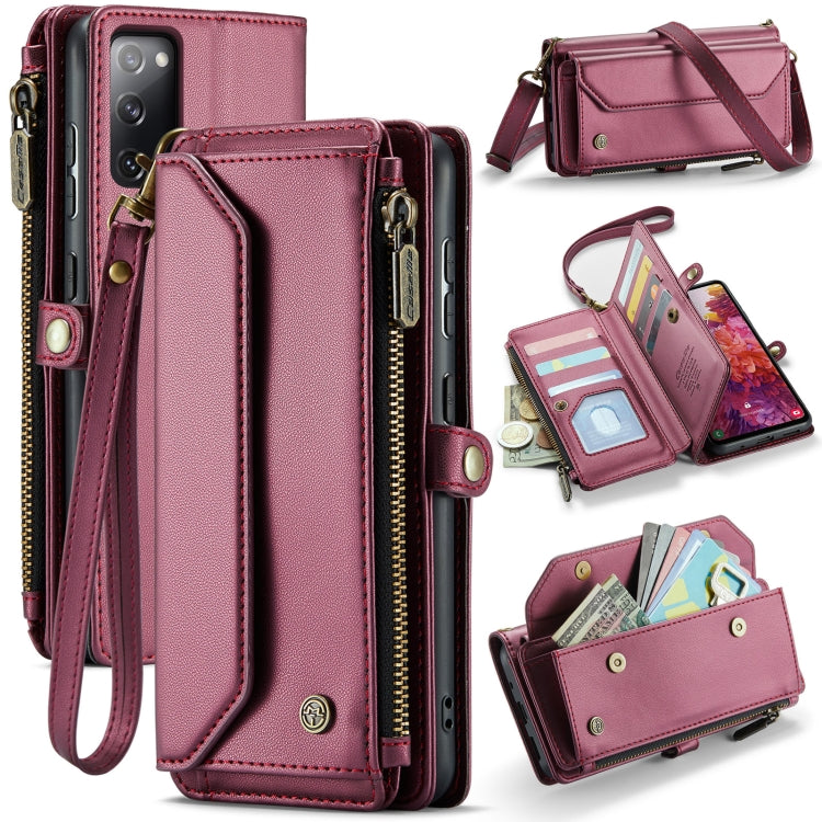 For Samsung Galaxy S20 FE CaseMe C36 Card Slots Zipper Wallet RFID Anti-theft Leather Phone Case(Wine Red) - Galaxy S20 FE Cases by CaseMe | Online Shopping South Africa | PMC Jewellery | Buy Now Pay Later Mobicred