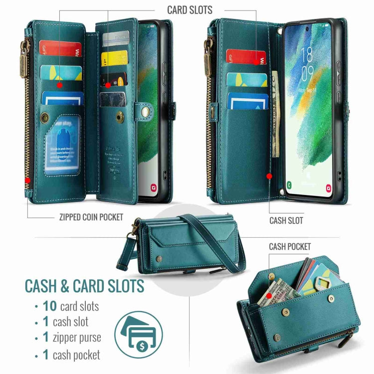 For Samsung Galaxy S21 FE 5G CaseMe C36 Card Slots Zipper Wallet RFID Anti-theft Leather Phone Case(Blue-green) - Galaxy Phone Cases by CaseMe | Online Shopping South Africa | PMC Jewellery | Buy Now Pay Later Mobicred