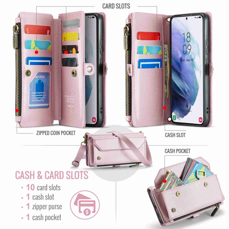 For Samsung Galaxy S21+ 5G CaseMe C36 Card Slots Zipper Wallet RFID Anti-theft Leather Phone Case(Pink) - Galaxy S21+ 5G Cases by CaseMe | Online Shopping South Africa | PMC Jewellery | Buy Now Pay Later Mobicred