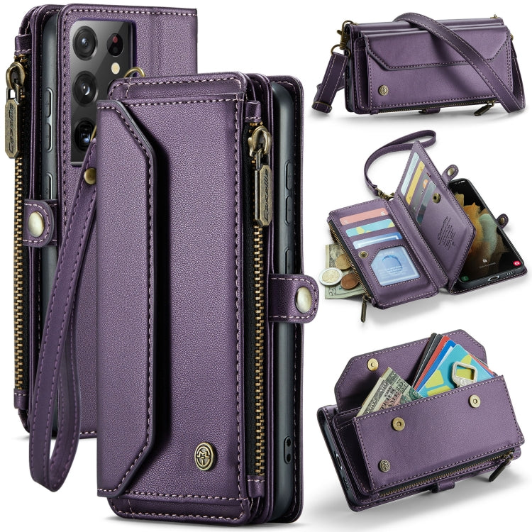 For Samsung Galaxy S21 Ultra 5G CaseMe C36 Card Slots Zipper Wallet RFID Anti-theft Leather Phone Case(Purple) - Galaxy S21 Ultra 5G Cases by CaseMe | Online Shopping South Africa | PMC Jewellery | Buy Now Pay Later Mobicred