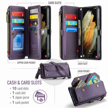 For Samsung Galaxy S21 Ultra 5G CaseMe C36 Card Slots Zipper Wallet RFID Anti-theft Leather Phone Case(Purple) - Galaxy S21 Ultra 5G Cases by CaseMe | Online Shopping South Africa | PMC Jewellery | Buy Now Pay Later Mobicred