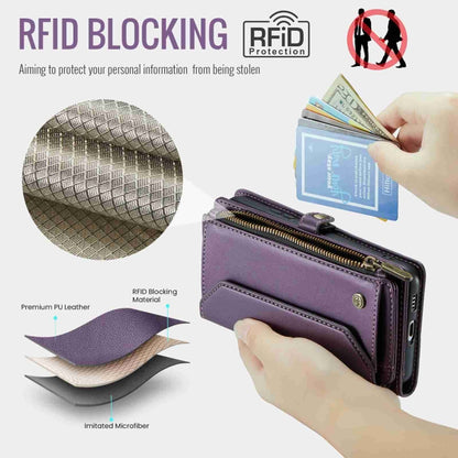 For Samsung Galaxy S21 Ultra 5G CaseMe C36 Card Slots Zipper Wallet RFID Anti-theft Leather Phone Case(Purple) - Galaxy S21 Ultra 5G Cases by CaseMe | Online Shopping South Africa | PMC Jewellery | Buy Now Pay Later Mobicred