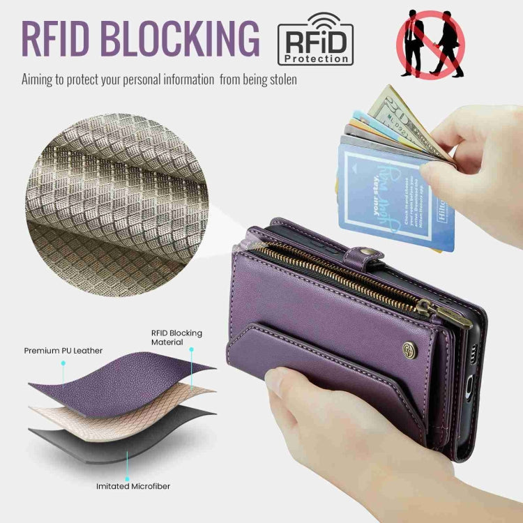 For Samsung Galaxy S21 5G CaseMe C36 Card Slots Zipper Wallet RFID Anti-theft Leather Phone Case(Purple) - Galaxy S21 5G Cases by CaseMe | Online Shopping South Africa | PMC Jewellery | Buy Now Pay Later Mobicred