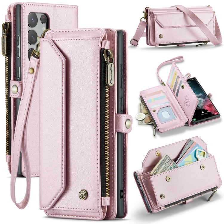 For Samsung Galaxy S22 Ultra 5G CaseMe C36 Card Slots Zipper Wallet RFID Anti-theft Leather Phone Case(Pink) - Galaxy S22 Ultra 5G Cases by CaseMe | Online Shopping South Africa | PMC Jewellery | Buy Now Pay Later Mobicred