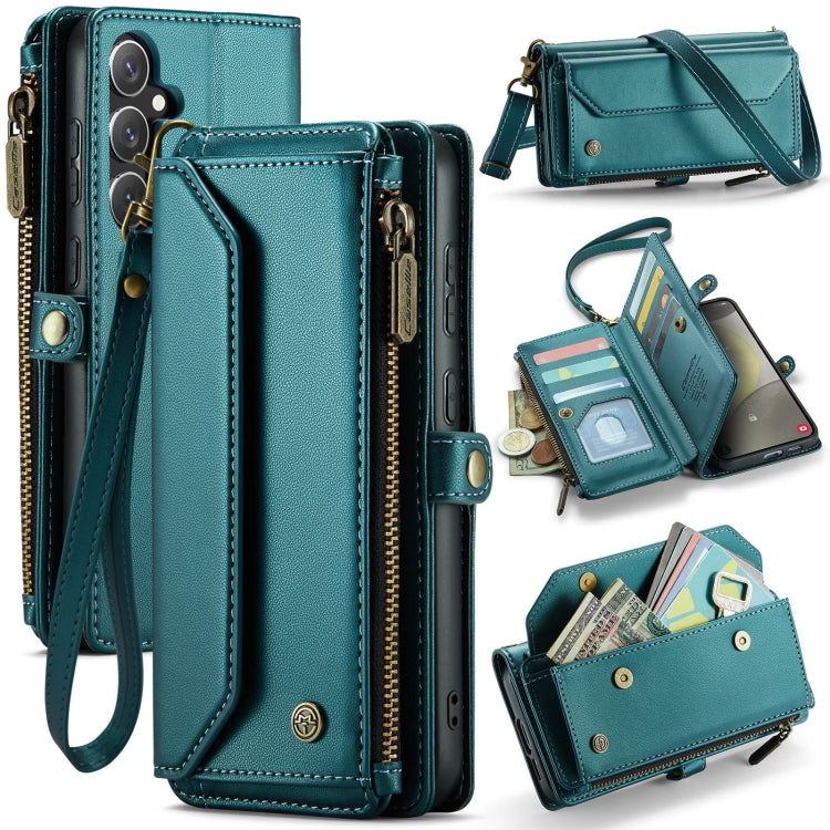 For Samsung Galaxy S24 5G CaseMe C36 Card Slots Zipper Wallet RFID Anti-theft Leather Phone Case(Blue-green) - Galaxy S24 5G Cases by CaseMe | Online Shopping South Africa | PMC Jewellery | Buy Now Pay Later Mobicred