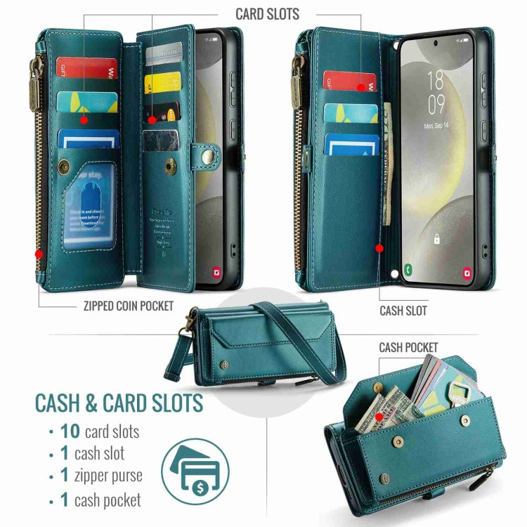 For Samsung Galaxy S24 5G CaseMe C36 Card Slots Zipper Wallet RFID Anti-theft Leather Phone Case(Blue-green) - Galaxy S24 5G Cases by CaseMe | Online Shopping South Africa | PMC Jewellery | Buy Now Pay Later Mobicred