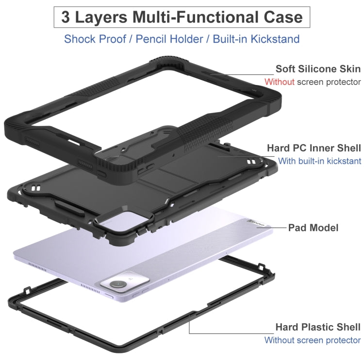 For Lenovo Tab M11 / Xiaoxin Pad 11 2024 Shockproof Silicone Hybrid PC Tablet Case with Holder(Black) - Lenovo by PMC TechLife | Online Shopping South Africa | PMC TechLife | Buy Now Pay Later Mobicred