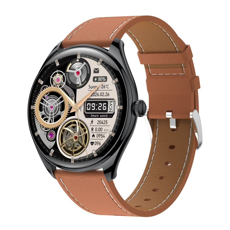 MT55 1.43 inch AMOLED HD Screen Ultra-thin Smart Call Health Watch, Leather Strap(Black Brown) - Smart Watches by PMC TechLife | Online Shopping South Africa | PMC TechLife | Buy Now Pay Later Mobicred