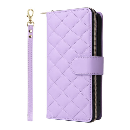 For iPhone 16 Pro Crossbody Rhombic Zipper Tower Buckle Leather Phone Case with Lanyard(Purple) - iPhone 16 Pro Cases by PMC Jewellery | Online Shopping South Africa | PMC Jewellery | Buy Now Pay Later Mobicred