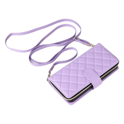 For Samsung Galaxy S25+ 5G Crossbody Rhombic Zipper Tower Buckle Leather Phone Case with Lanyard(Purple) - Galaxy S25+ 5G Cases by PMC Jewellery | Online Shopping South Africa | PMC Jewellery | Buy Now Pay Later Mobicred