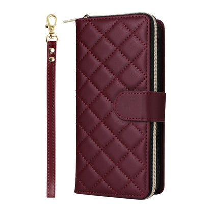 For Samsung Galaxy S25+ 5G Crossbody Rhombic Zipper Tower Buckle Leather Phone Case with Lanyard(Wine Red) - Galaxy S25+ 5G Cases by PMC Jewellery | Online Shopping South Africa | PMC Jewellery | Buy Now Pay Later Mobicred