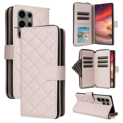 For Samsung Galaxy S25 Ultra 5G Crossbody Rhombic Zipper Tower Buckle Leather Phone Case with Lanyard(Beige) - Galaxy S25 Ultra 5G Cases by PMC Jewellery | Online Shopping South Africa | PMC Jewellery | Buy Now Pay Later Mobicred