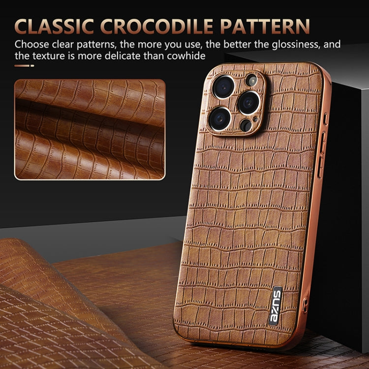 For iPhone 16 Pro AZNS Electroplated Frame Crocodile Texture Full Coverage Phone Case(Brown) - iPhone 16 Pro Cases by AZNS | Online Shopping South Africa | PMC TechLife | Buy Now Pay Later Mobicred
