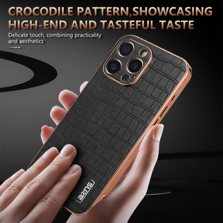 For iPhone 16 Pro AZNS Electroplated Frame Crocodile Texture Full Coverage Phone Case(Brown) - iPhone 16 Pro Cases by AZNS | Online Shopping South Africa | PMC TechLife | Buy Now Pay Later Mobicred