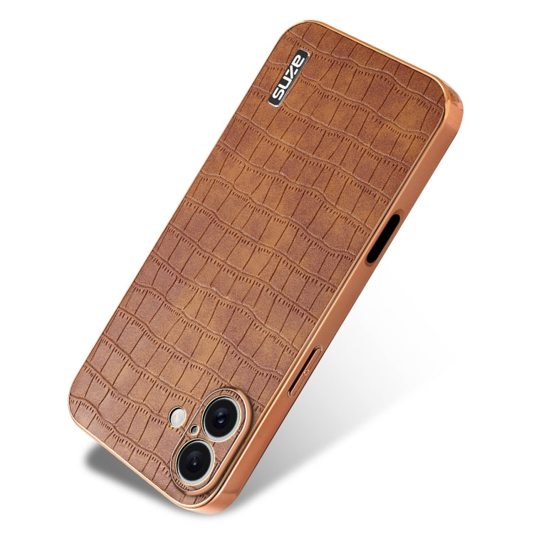For iPhone 16 Plus AZNS Electroplated Frame Crocodile Texture Full Coverage Phone Case(Brown) - iPhone 16 Plus Cases by AZNS | Online Shopping South Africa | PMC Jewellery | Buy Now Pay Later Mobicred