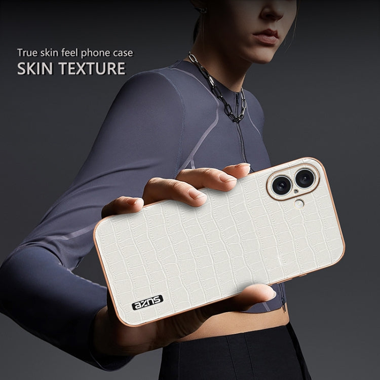 For iPhone 16 Plus AZNS Electroplated Frame Crocodile Texture Full Coverage Phone Case(White) - iPhone 16 Plus Cases by AZNS | Online Shopping South Africa | PMC TechLife | Buy Now Pay Later Mobicred