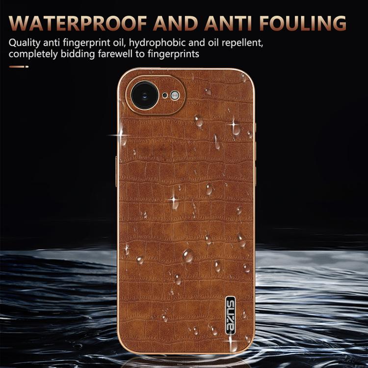For iPhone 16e AZNS Electroplated Frame Crocodile Texture Full Coverage Phone Case(Blue) - free shipping - PMc TechLife - Order now!