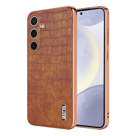 For Samsung Galaxy S24+ 5G AZNS Electroplated Frame Crocodile Texture Full Coverage Phone Case(Brown) - Galaxy S22+ 5G Cases by AZNS | Online Shopping South Africa | PMC Jewellery | Buy Now Pay Later Mobicred