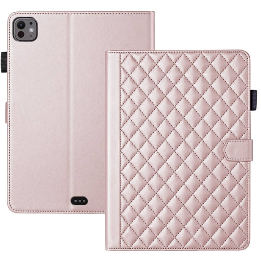 For iPad Pro 13 2024 Rhombus Lattice Leather Smart Tablet Case(Rose Gold) - iPad Pro 13 2024 Cases by PMC Jewellery | Online Shopping South Africa | PMC Jewellery | Buy Now Pay Later Mobicred