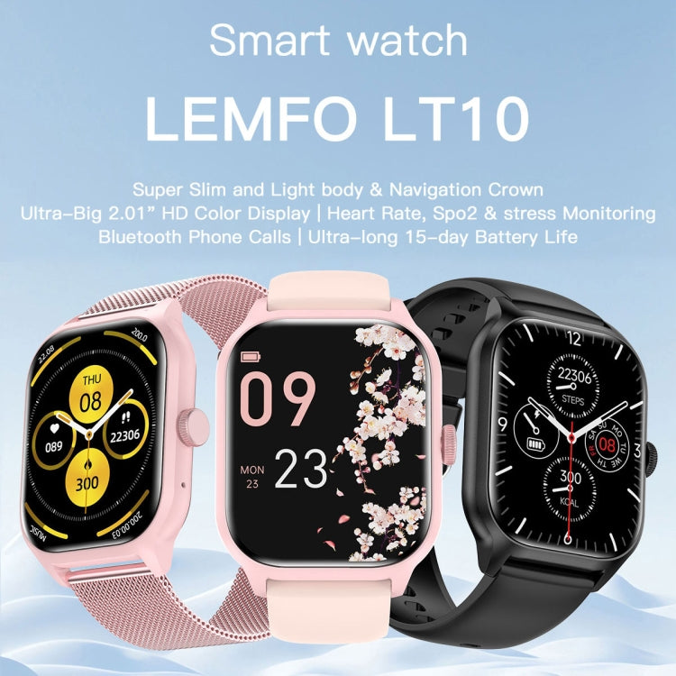 LEMFO LT10 2.01 inch TFT Screen Smart Watch Supports Bluetooth Call / Health Monitoring, Steel Strap(Black) - Smart Watches by LEMFO | Online Shopping South Africa | PMC Jewellery | Buy Now Pay Later Mobicred