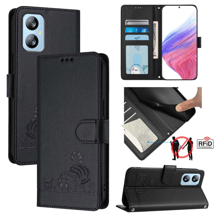 For Blackview A52 Cat Rat Embossed Pattern RFID Leather Phone Case with Lanyard(Black) - More Brand by PMC TechLife | Online Shopping South Africa | PMC TechLife | Buy Now Pay Later Mobicred