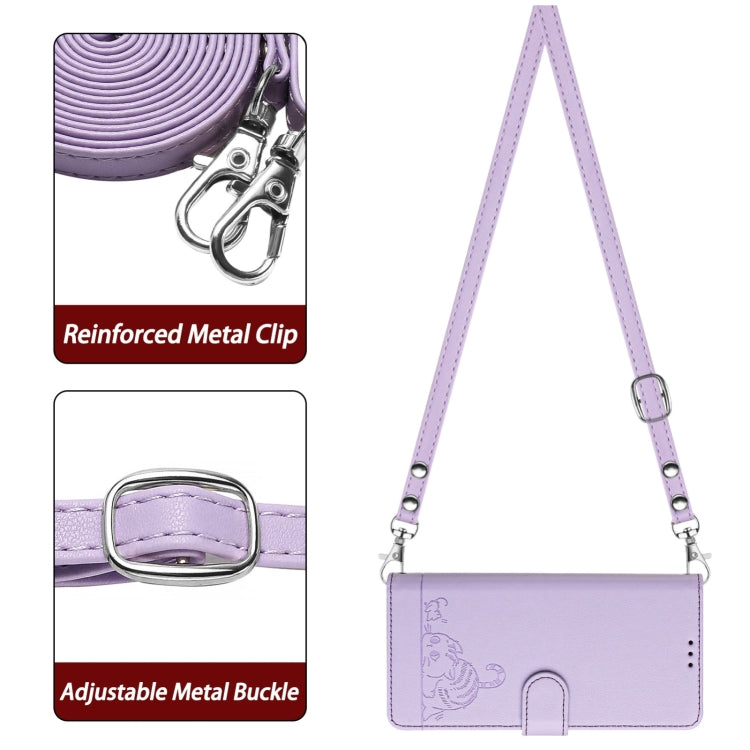 For Blackview A52 Cat Rat Embossed Pattern RFID Leather Phone Case with Lanyard(Purple) - More Brand by PMC Jewellery | Online Shopping South Africa | PMC Jewellery | Buy Now Pay Later Mobicred