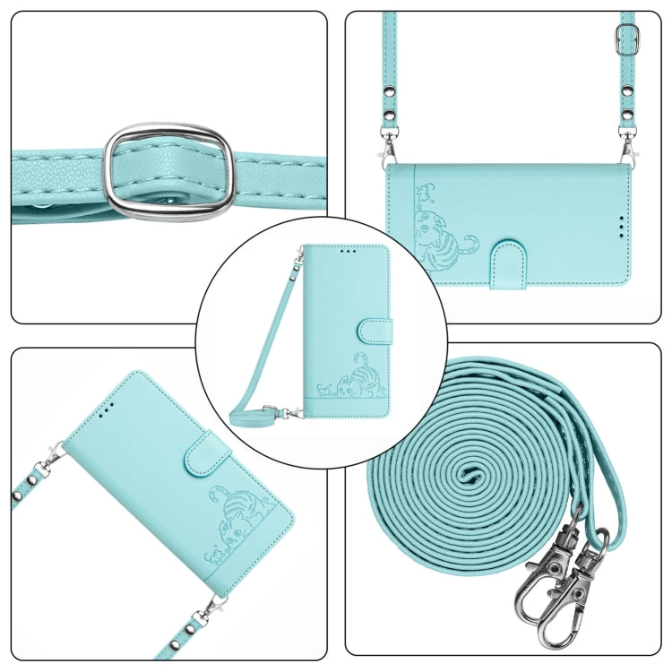 For Blackview A53 Cat Rat Embossed Pattern RFID Leather Phone Case with Lanyard(Mint Green) - More Brand by PMC TechLife | Online Shopping South Africa | PMC TechLife | Buy Now Pay Later Mobicred