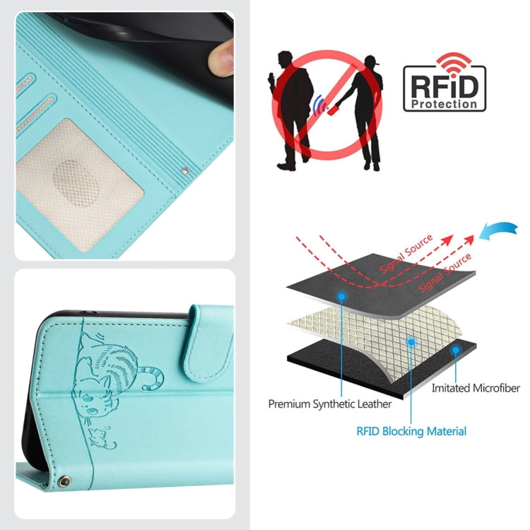 For Blackview A53 Cat Rat Embossed Pattern RFID Leather Phone Case with Lanyard(Mint Green) - More Brand by PMC TechLife | Online Shopping South Africa | PMC TechLife | Buy Now Pay Later Mobicred