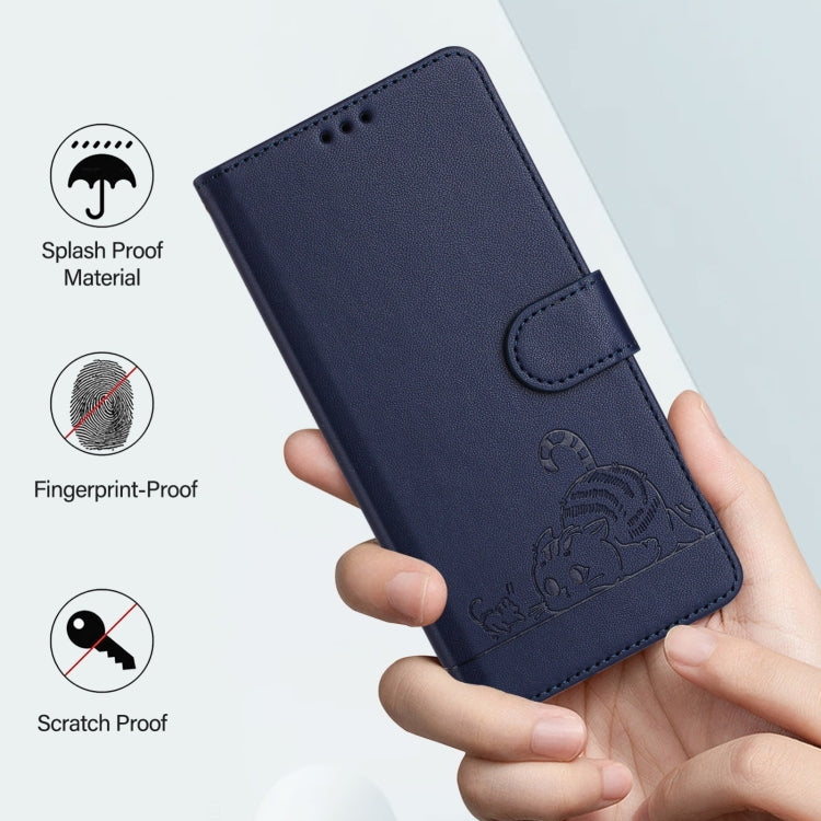 For Blackview A53 Cat Rat Embossed Pattern RFID Leather Phone Case with Lanyard(Blue) - More Brand by PMC TechLife | Online Shopping South Africa | PMC TechLife | Buy Now Pay Later Mobicred