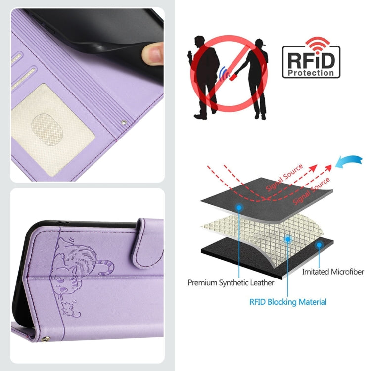 For Blackview A53 Cat Rat Embossed Pattern RFID Leather Phone Case with Lanyard(Purple) - More Brand by PMC TechLife | Online Shopping South Africa | PMC TechLife | Buy Now Pay Later Mobicred