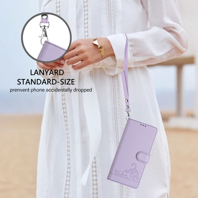For Blackview A53 Cat Rat Embossed Pattern RFID Leather Phone Case with Lanyard(Purple) - More Brand by PMC TechLife | Online Shopping South Africa | PMC TechLife | Buy Now Pay Later Mobicred