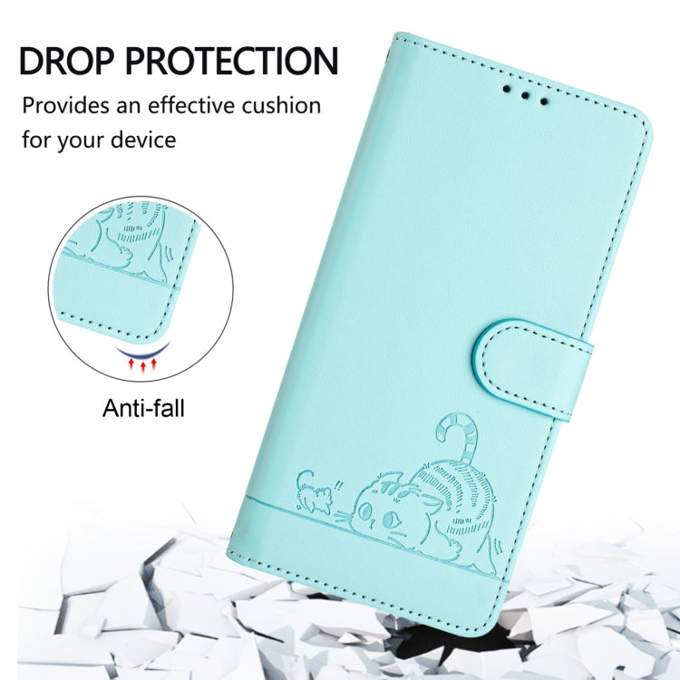 For Blackview Color 8 Cat Rat Embossed Pattern RFID Leather Phone Case with Lanyard(Mint Green) - More Brand by PMC TechLife | Online Shopping South Africa | PMC TechLife | Buy Now Pay Later Mobicred
