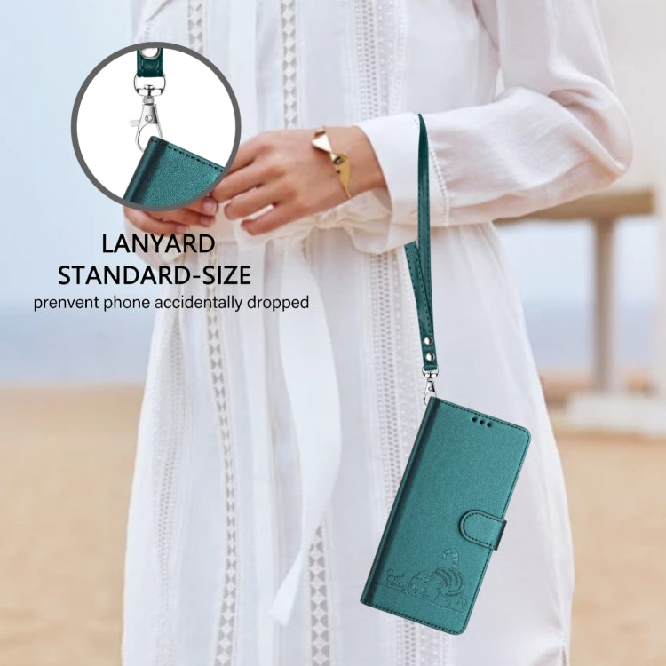 For Blackview Color 8 Cat Rat Embossed Pattern RFID Leather Phone Case with Lanyard(Peacock Green) - More Brand by PMC TechLife | Online Shopping South Africa | PMC TechLife | Buy Now Pay Later Mobicred