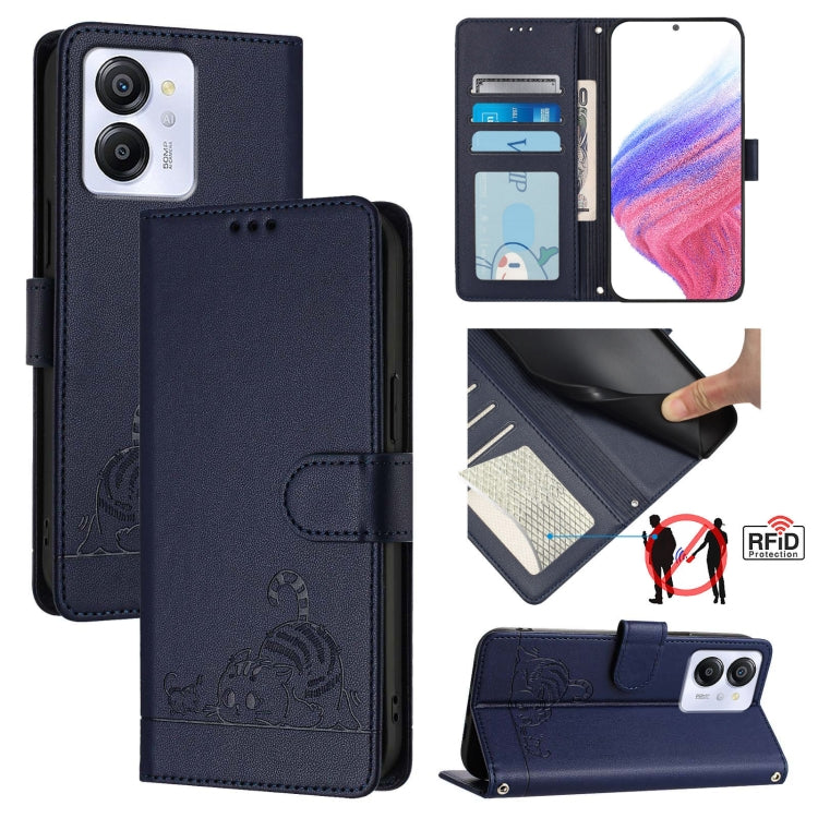 For Blackview Color 8 Cat Rat Embossed Pattern RFID Leather Phone Case with Lanyard(Blue) - More Brand by PMC TechLife | Online Shopping South Africa | PMC TechLife | Buy Now Pay Later Mobicred
