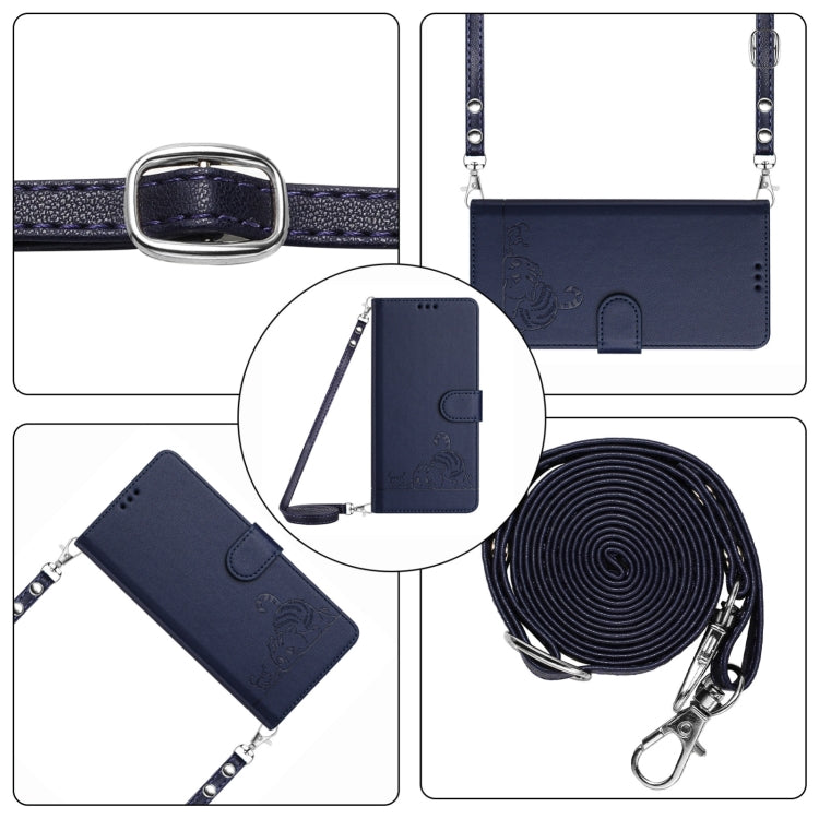 For Blackview Color 8 Cat Rat Embossed Pattern RFID Leather Phone Case with Lanyard(Blue) - More Brand by PMC TechLife | Online Shopping South Africa | PMC TechLife | Buy Now Pay Later Mobicred