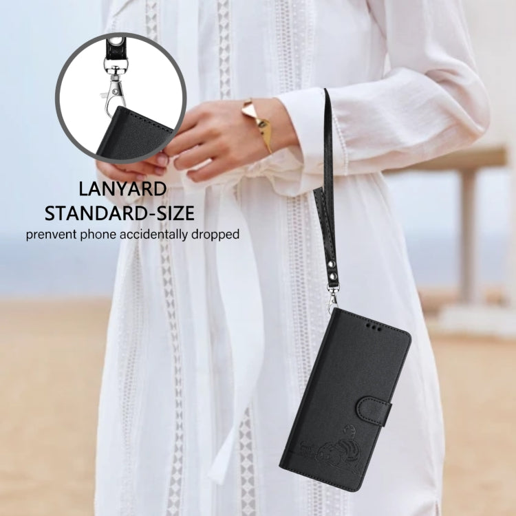 For Blackview Shark 8 Cat Rat Embossed Pattern RFID Leather Phone Case with Lanyard(Black) - More Brand by PMC TechLife | Online Shopping South Africa | PMC TechLife | Buy Now Pay Later Mobicred
