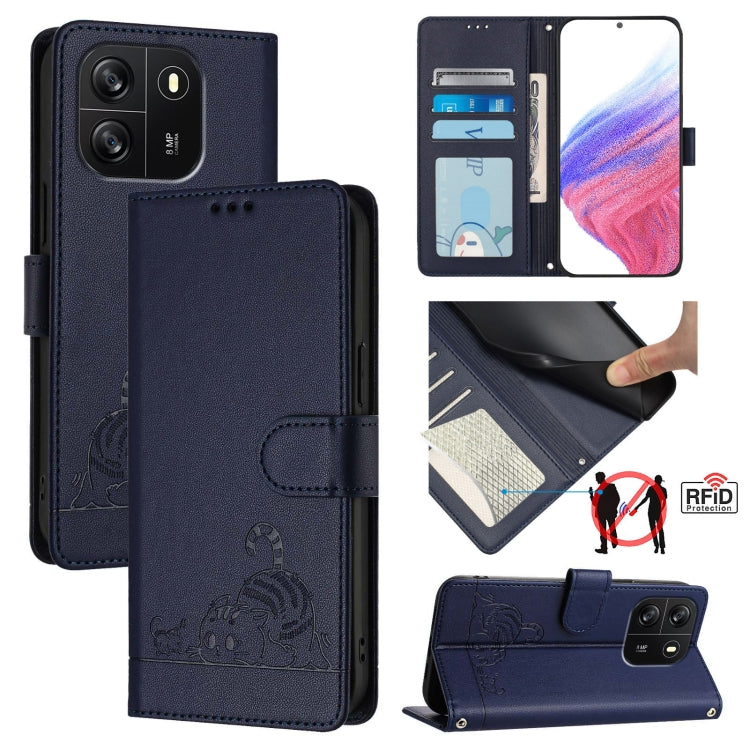 For Blackview Wave 6C Cat Rat Embossed Pattern RFID Leather Phone Case with Lanyard(Blue) - More Brand by PMC TechLife | Online Shopping South Africa | PMC TechLife | Buy Now Pay Later Mobicred