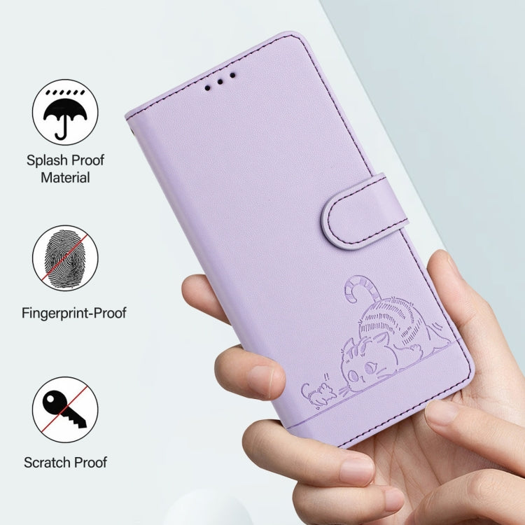 For Blackview Wave 6C Cat Rat Embossed Pattern RFID Leather Phone Case with Lanyard(Purple) - More Brand by PMC Jewellery | Online Shopping South Africa | PMC Jewellery | Buy Now Pay Later Mobicred