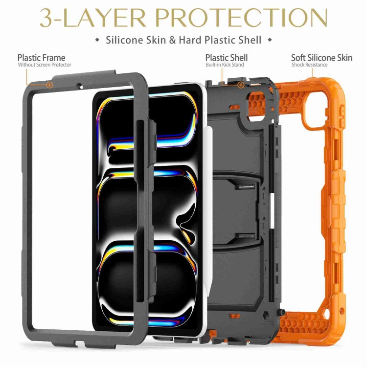 For iPad Pro 11 2024 Silicone Hydric PC Tablet Case with Shoulder Strap & Holder(Orange) - iPad Pro 11 2024 Cases by PMC TechLife | Online Shopping South Africa | PMC TechLife | Buy Now Pay Later Mobicred